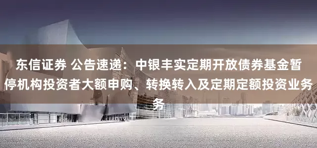 东信证券 公告速递：中银丰实定期开放债券基金暂停机构投资者大额申购、转换转入及定期定额投资业务